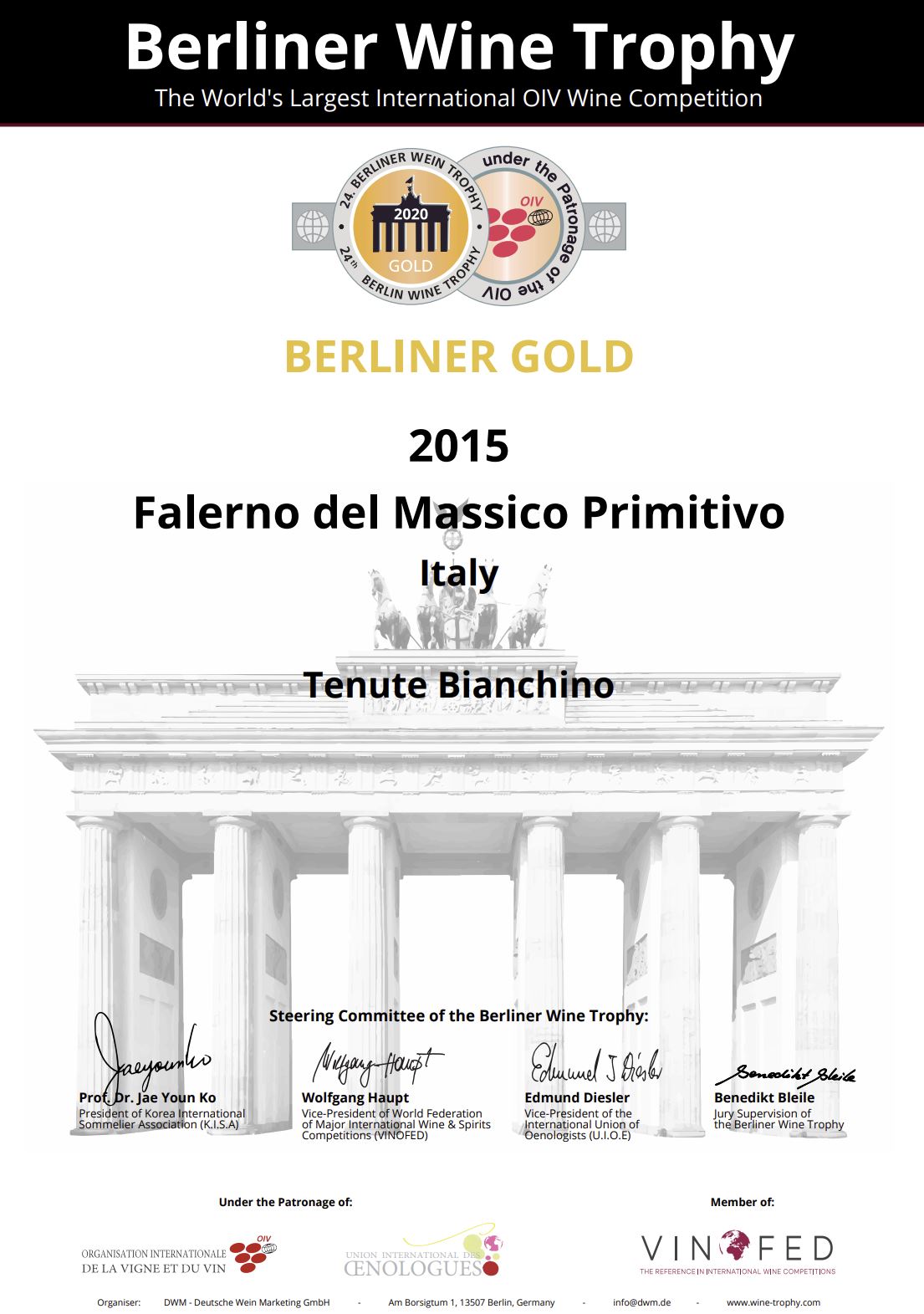 Berliner wine trophy Tenute Bianchino